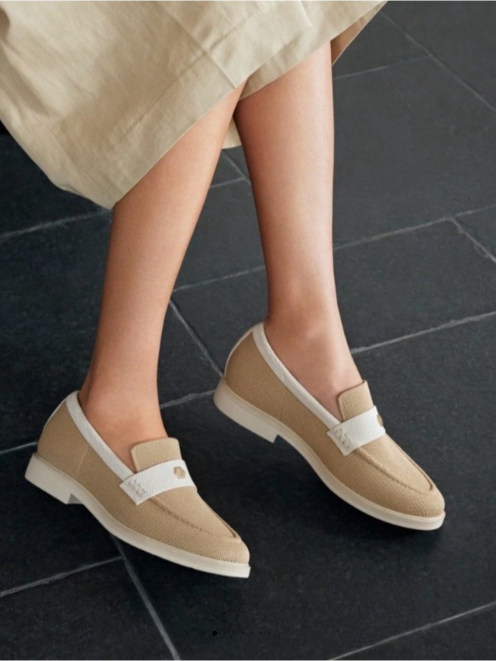 Women's Liana Casual Slip-On Loafers in Beige with Ivory Strap